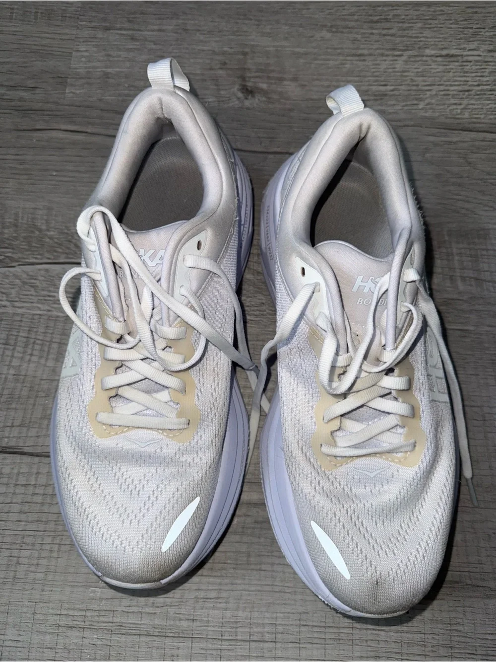 Hoka Women's White and Cream Athletic Running Shoes